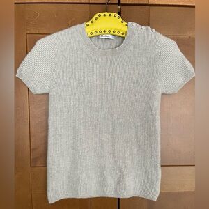 MAX MARA Light Grey Ribbed Crewneck Short Sleeve Cashmere Sweater, Size XS